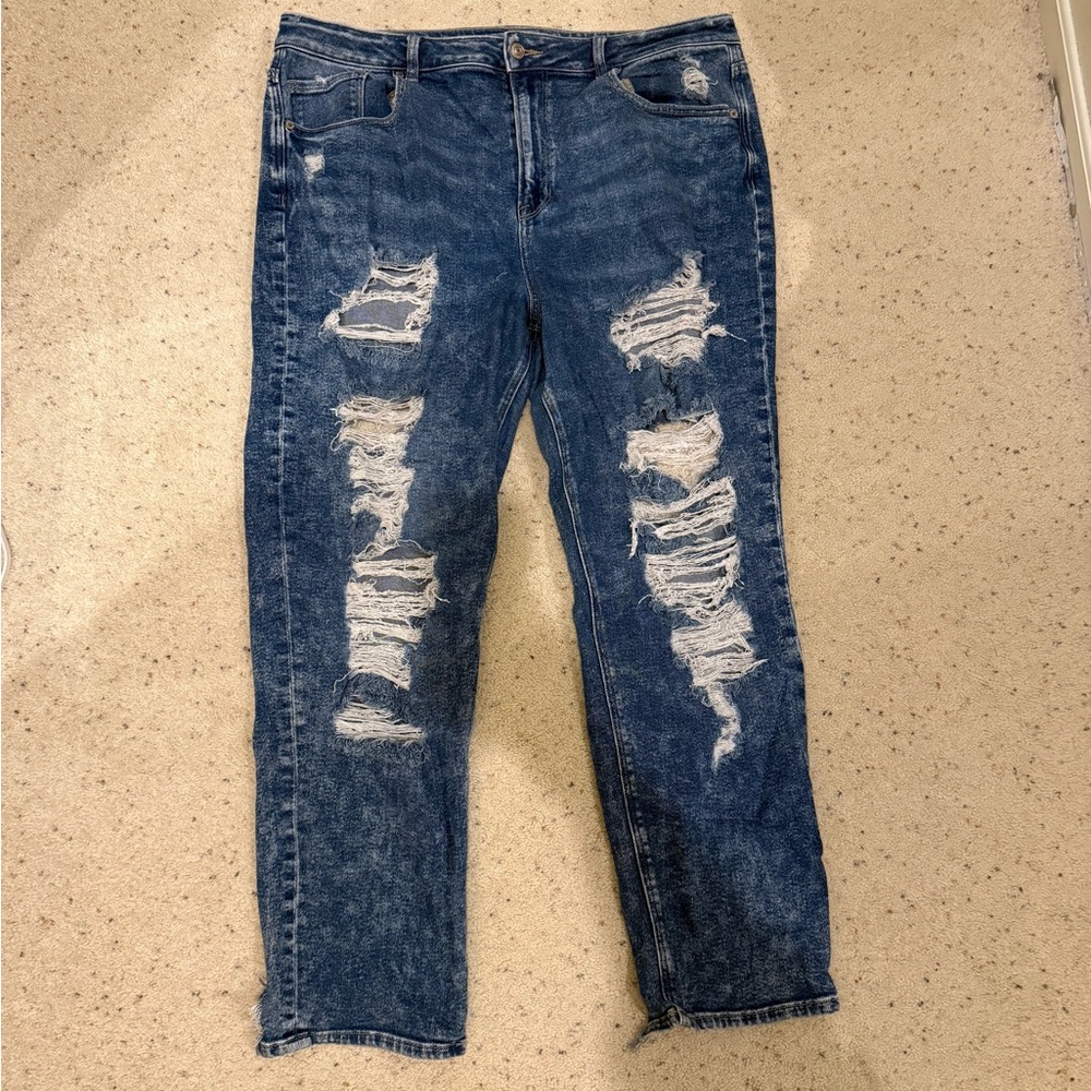 American Eagle Outfitters Ripped Blue Stretch Mom Jeans Size 18 Regular